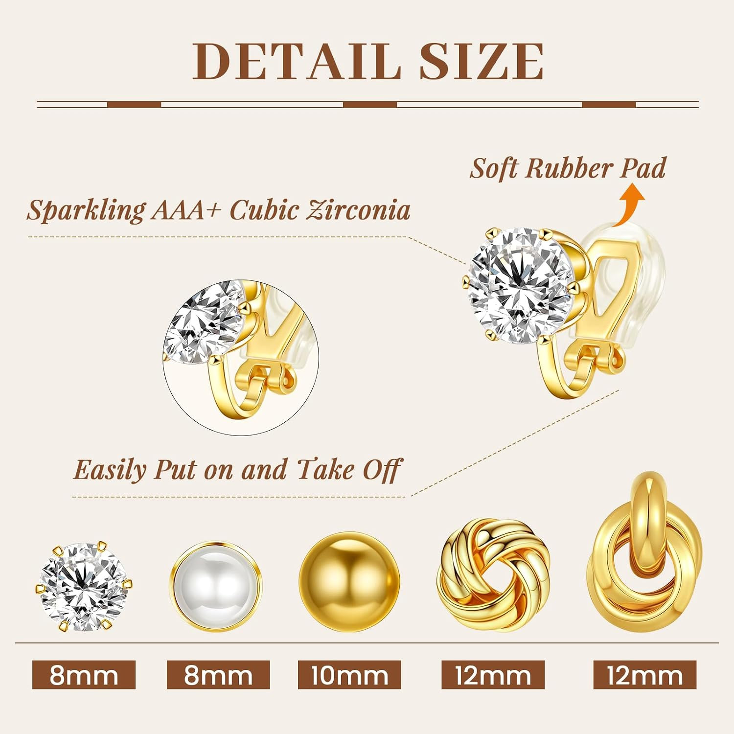 5 Pairs Clip on Earrings for Women Hypoallergenic 14K Gold/Silver Plated Non Pie
