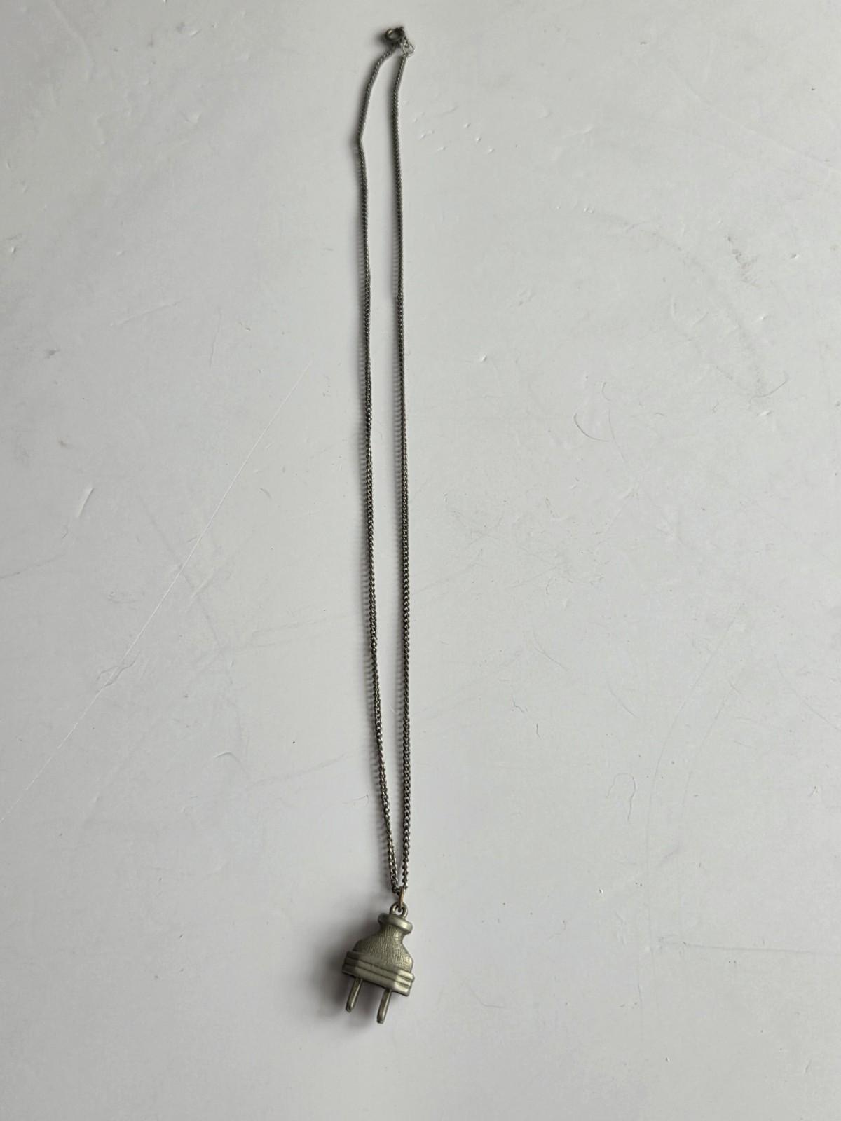 Electrical Plug Pendant Necklace-Silver Tone Chain- 18 In Length