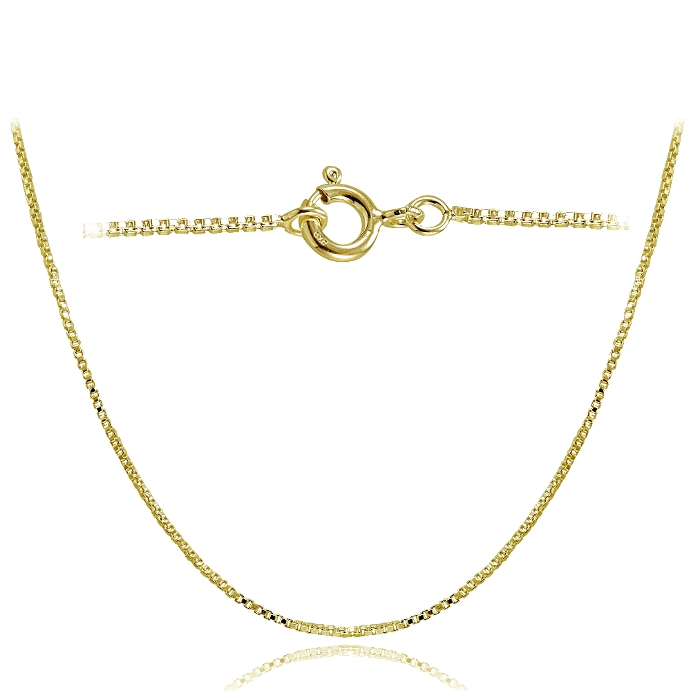 Gold Tone over .925 Sterling Silver 1mm Box Chain Necklace in Lengths 14-30