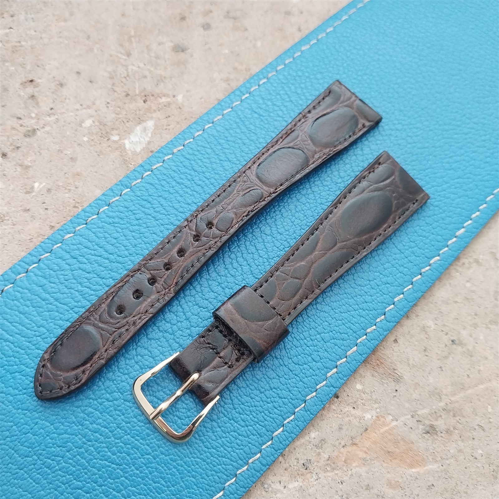 Hamilton 17.4mm Lizard Croc Grain Leather Vintage Watch Strap & Gold Logo Buckle