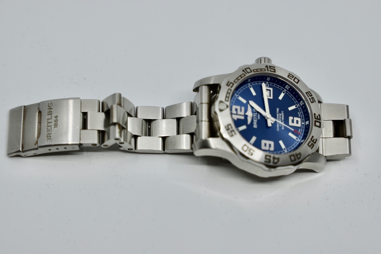 Breitling Colt 44 mm Blue Quartz Men’s Watch A74387 Stainless Band