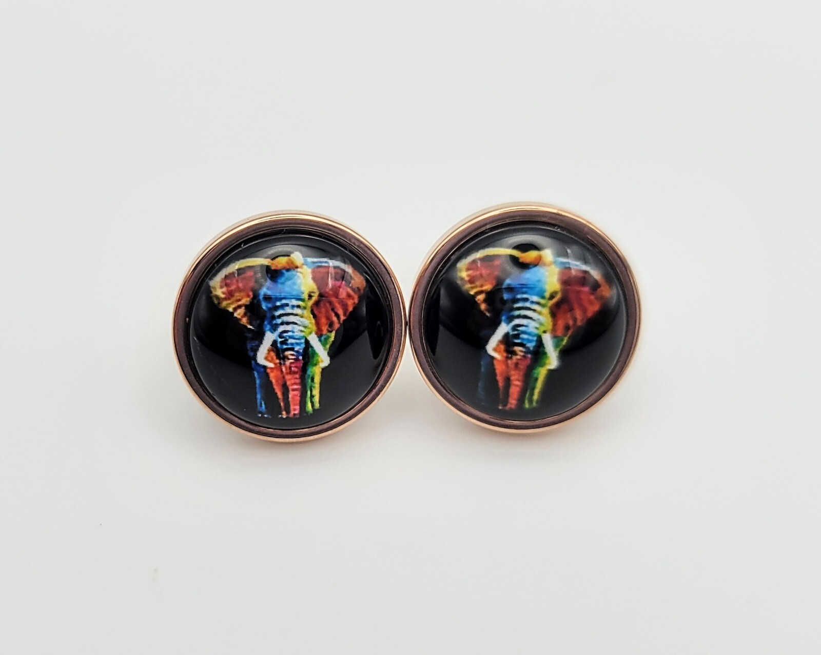 Rose Gold Multicolor Elephant Push-back Stainless Steel Stud Fashion Earrings