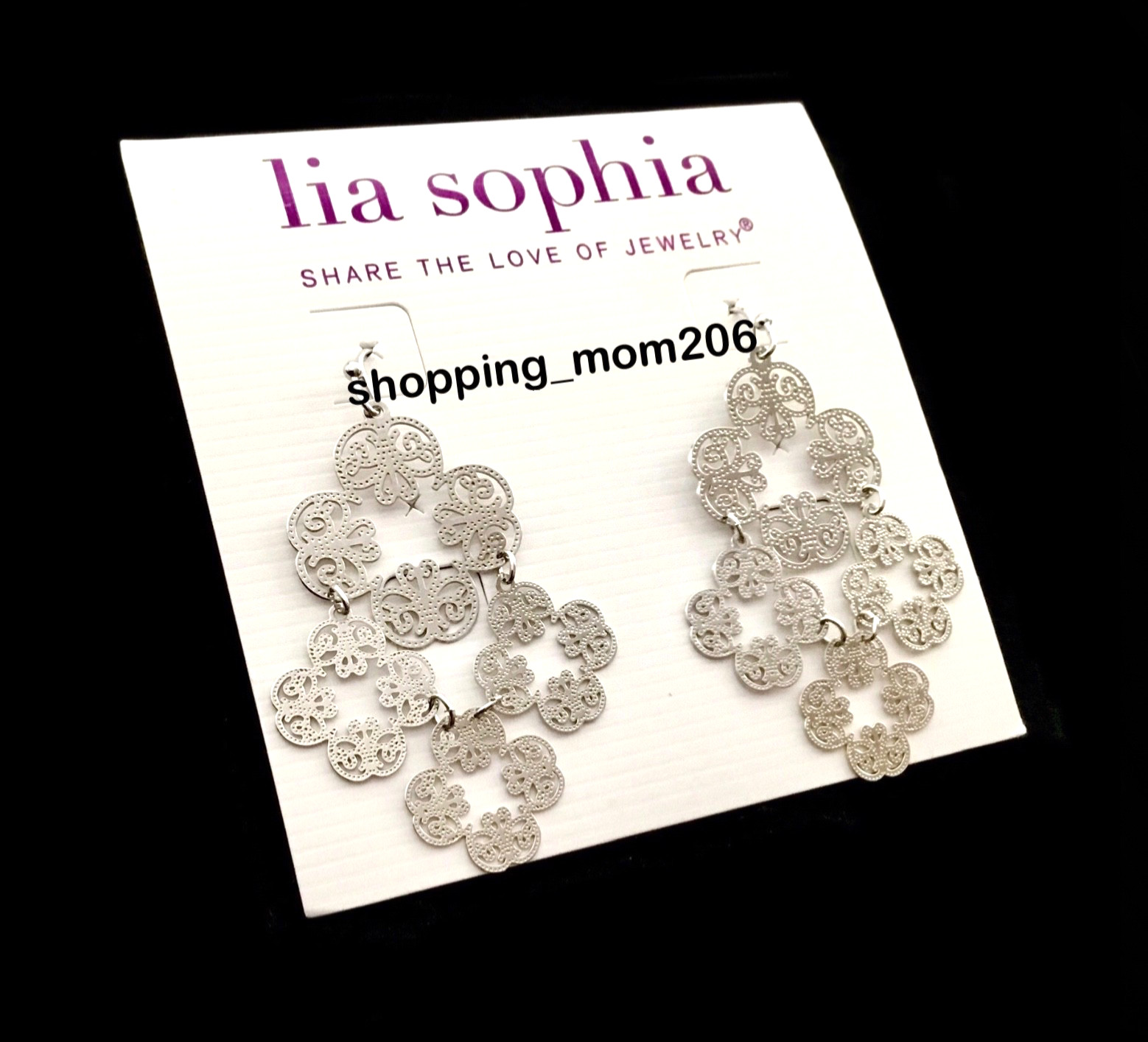 Lia Sophia “Chime” Silver Tone Filigree Lightweight Chandelier Earrings NIB