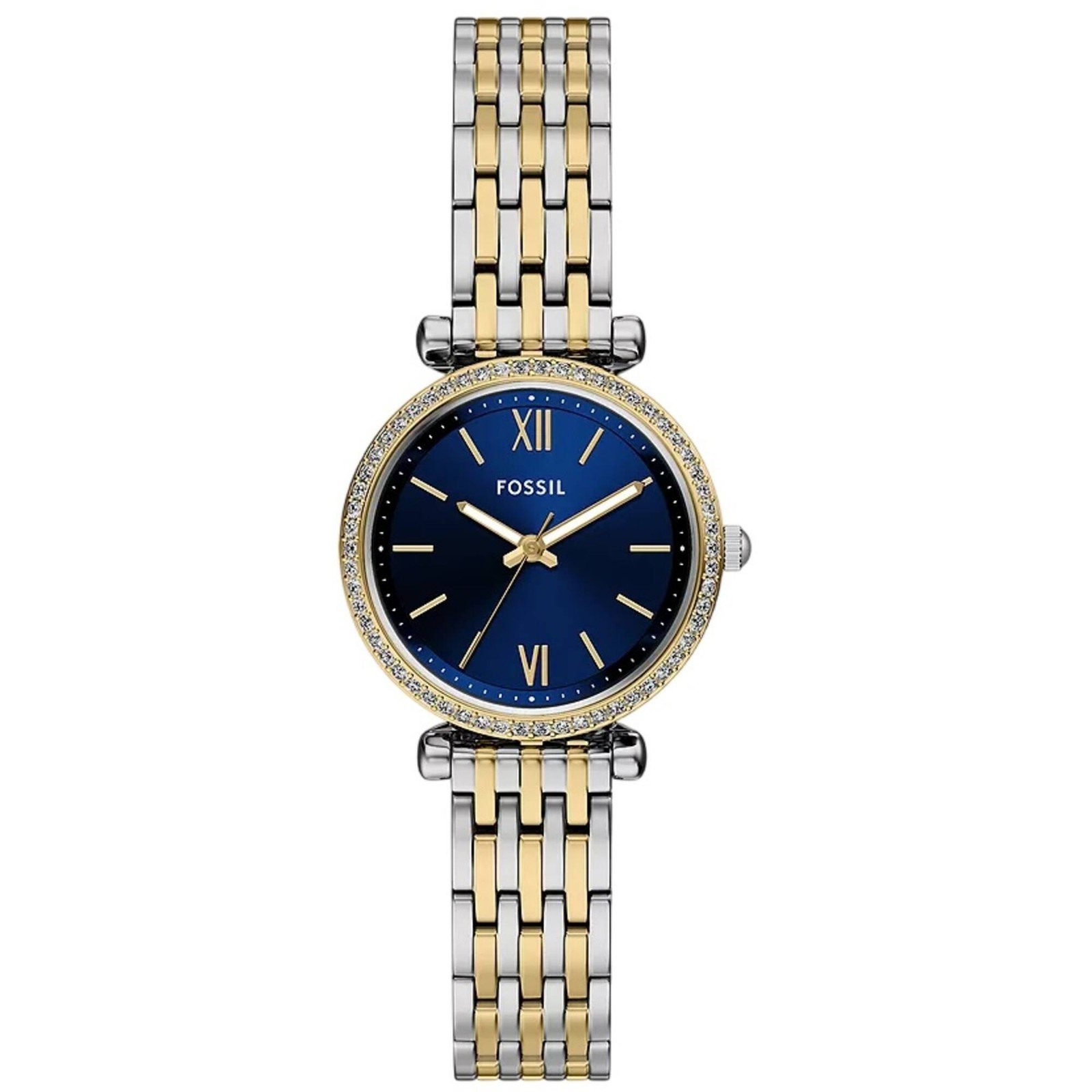 Fossil Women’s Watch Carlie Mini Quartz Blue Dial Two Tone Steel Bracelet ES5438