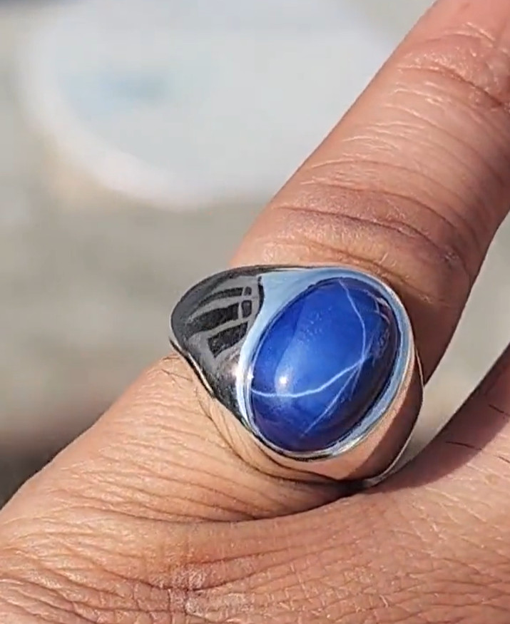 Genuine Blue Lindy Star Sapphire Men’s Ring White Brass Ring Gift Ring For Boys
