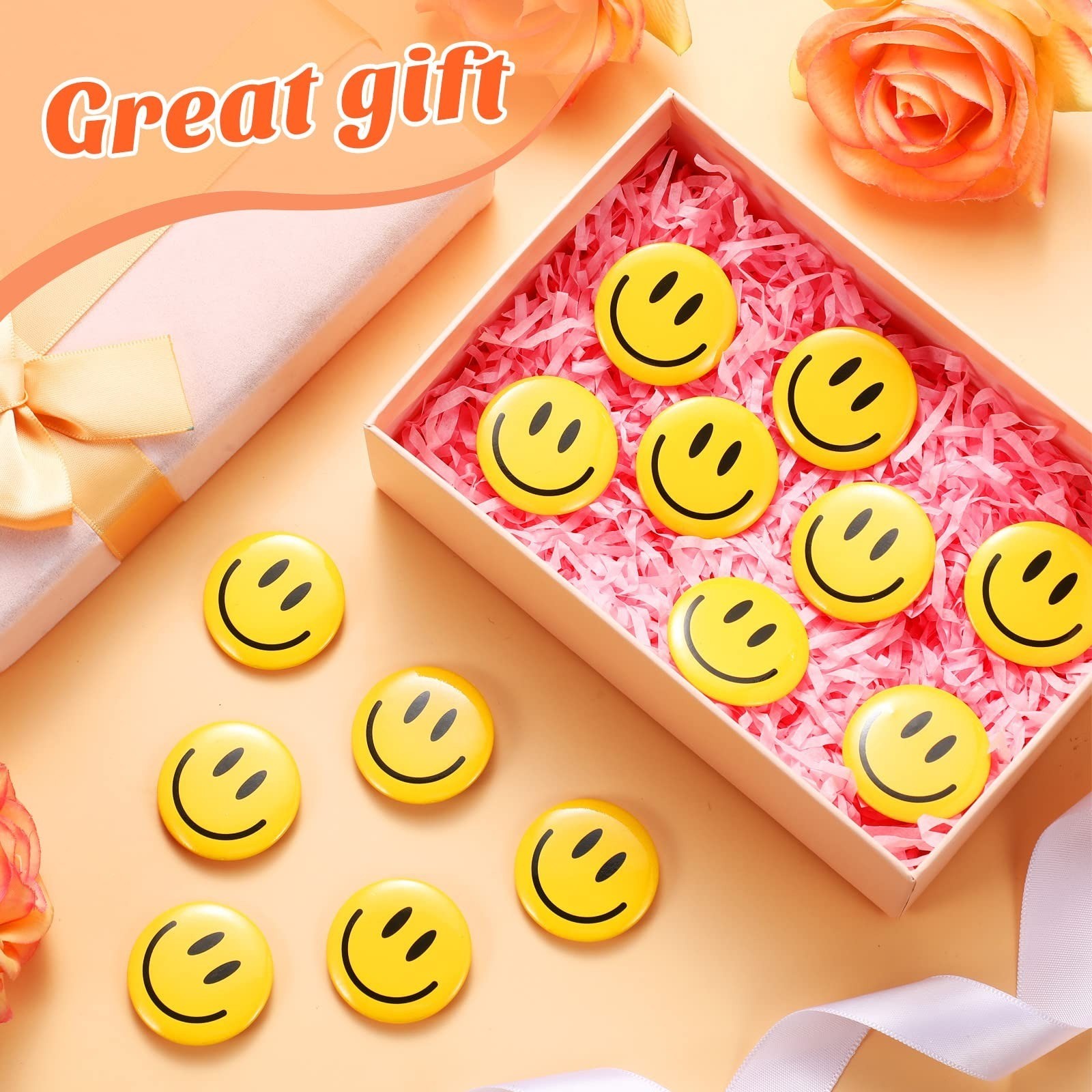 200 Pcs Happy Smile Face Button Pins Retro Pinback Badge