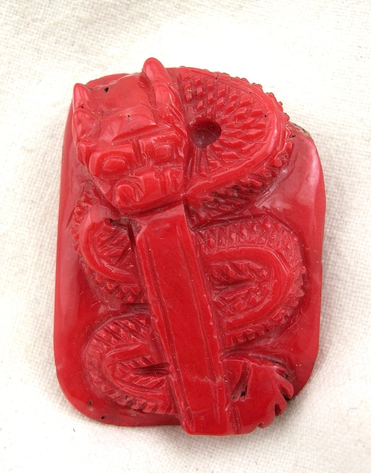 CHINA VINTAGE DRAGON CARVED BAMBOO CORAL PENDANT PENDANT