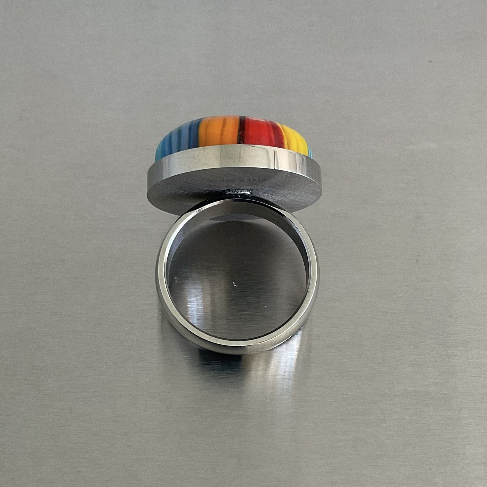 Multi Color Round Murano Millefiori Style Glass Ring Stainless Steel SZ 6, 9, 10