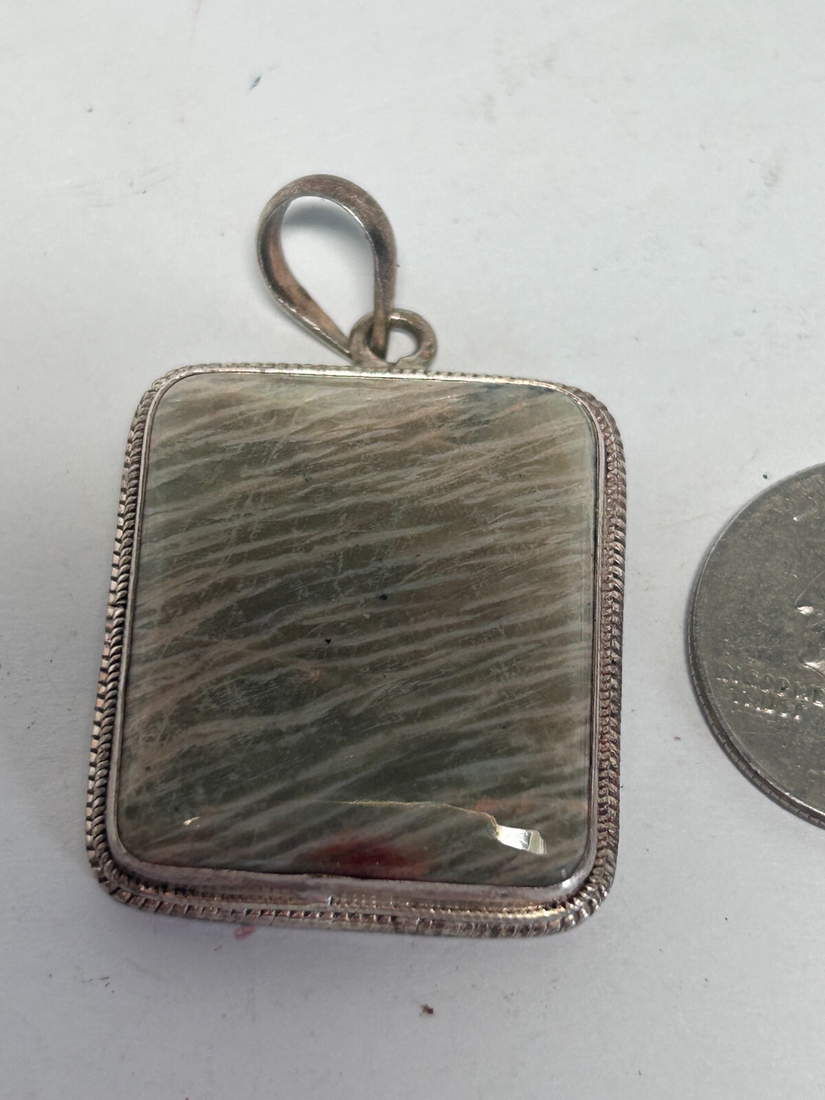 Vtg Cream Brown Tan Gemstone Stone Pendant Silver Sterling PC1258 18.3 grams