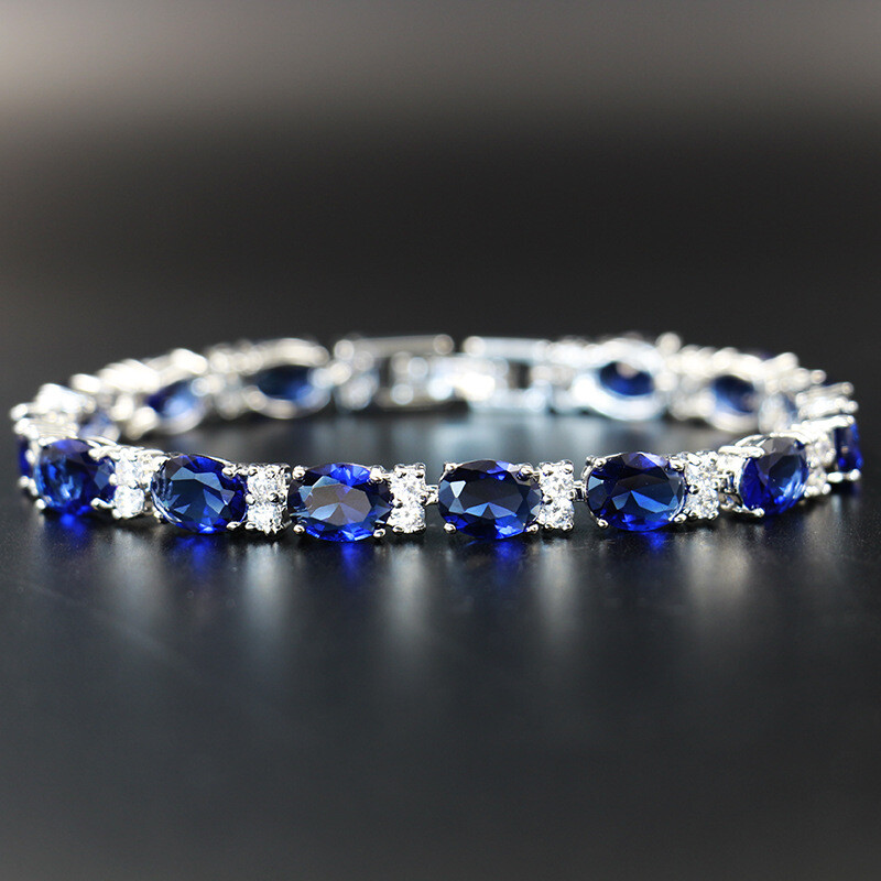 Mix Color London Blue White Topaz Gems Mother Jewelry Gift Women Silver Bracelet