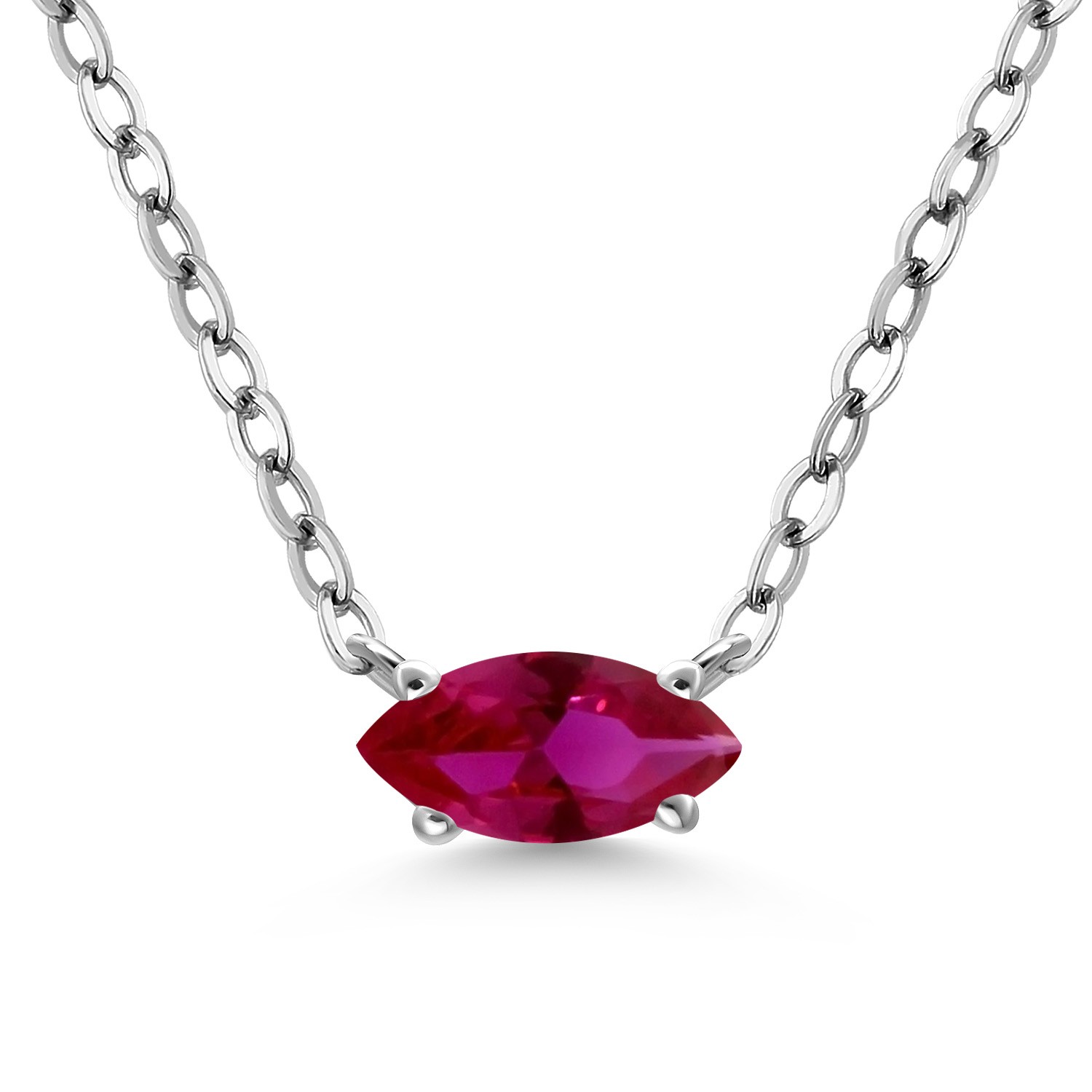 925 Sterling Silver Created Ruby Pendant Necklace for Women | 0.30 Cttw |