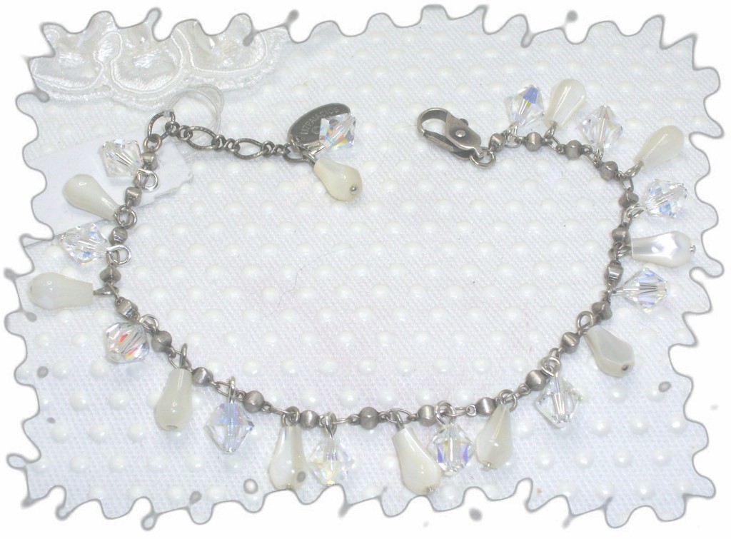 New Liz Palacios Mother of pearl Drops & Swarovski elements Crystal Bracelet