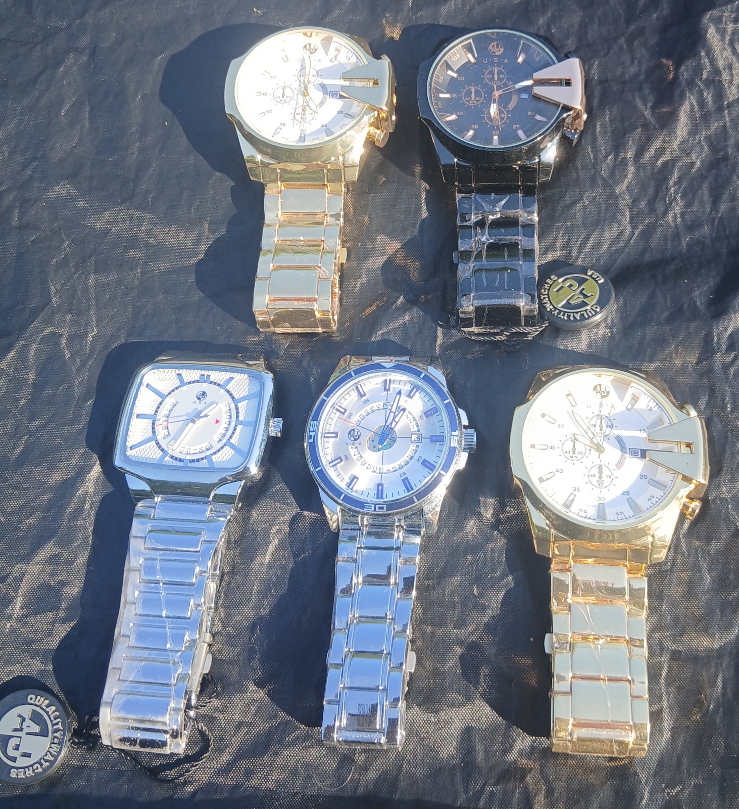 Men’s AJ Brand 5 Watch Stainless Steel Lot. Brand New 53MM AND 45MM