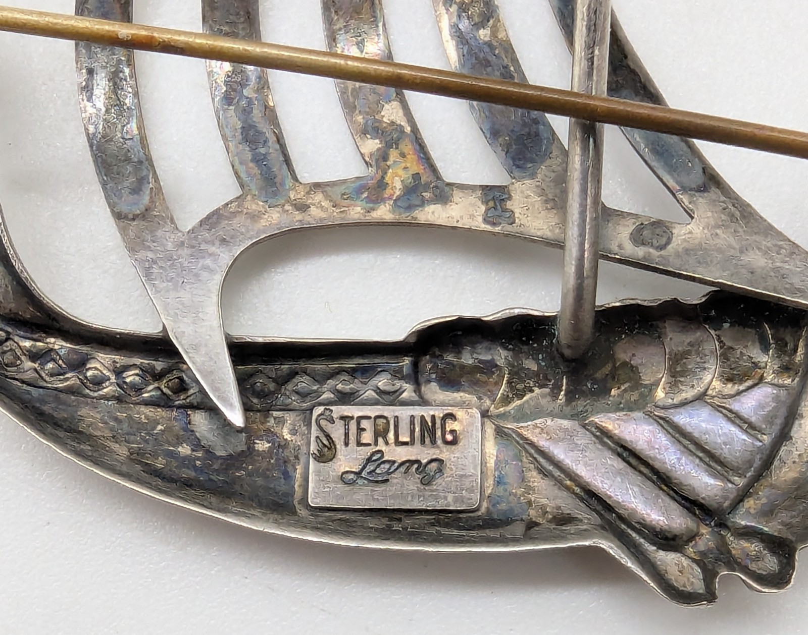 Vtg Lang Sterling Viking Ship Dragon Boat Pin Brooch Silver