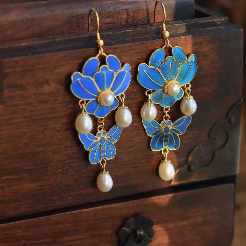 New Butterfly Flower Earrings Chinese Hanfu Ethnic