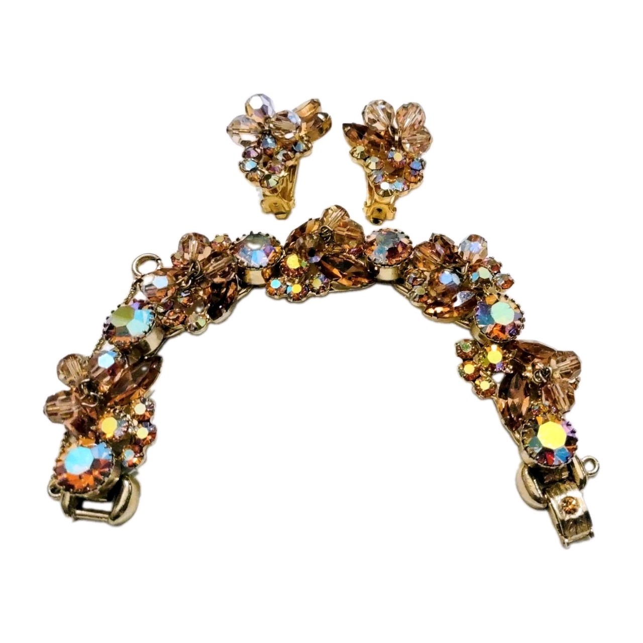 Juliana D&E Cha Cha Bracelet Matching Earrings Topaz AB Rhinestones