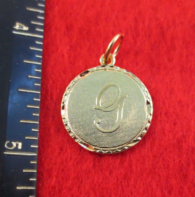 LETTERS A-Z, 14 KT GOLD PLATED ROUND INITIAL DISC CHARM PENDANT