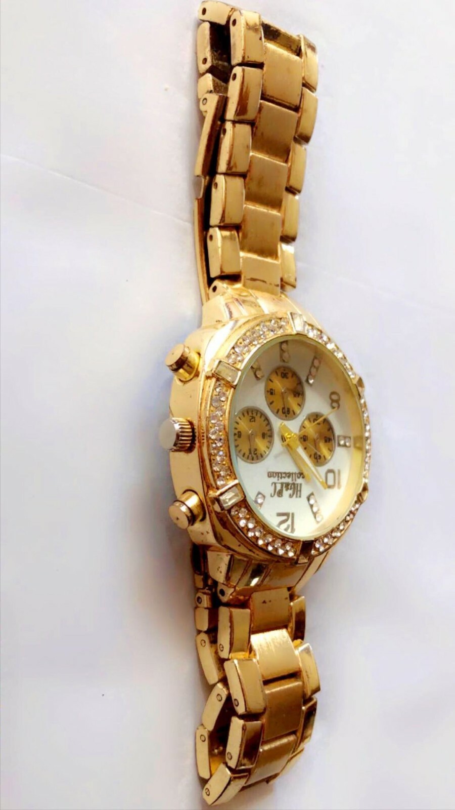 wristwatch female old HG&PC Metal Stainless Steel plated golden zircon stone
