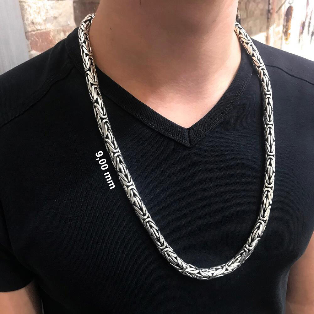 Solid 925 Sterling Silver Men’s King Byzantine Round Chain Necklace! All Sizes