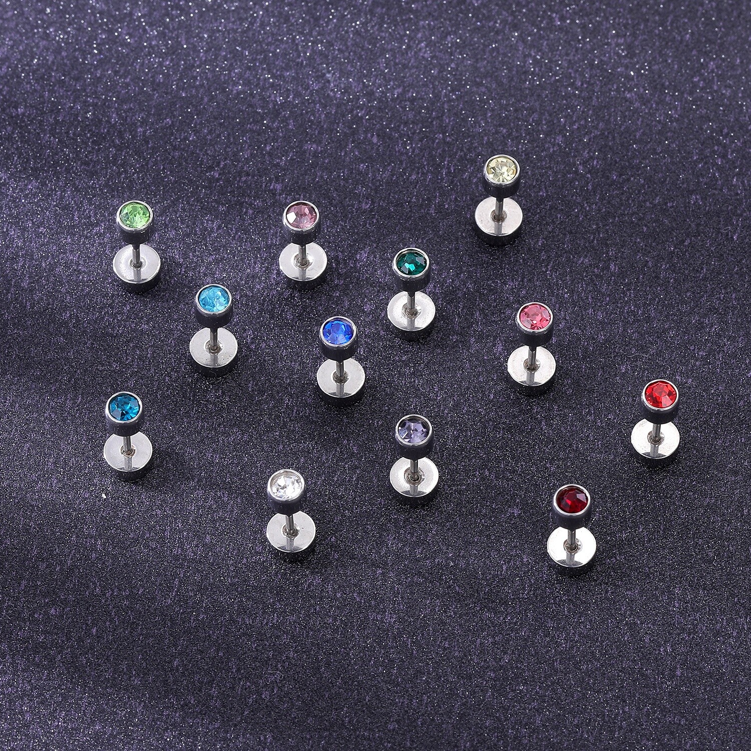 12Pairs/lot 20g Stainless Steel Stud Earring CZ Cartilage Helix Piercing Jewelry