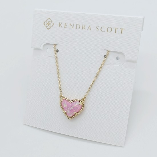 New Kendra Scott Ari Heart Gold Necklace in Pink Opal