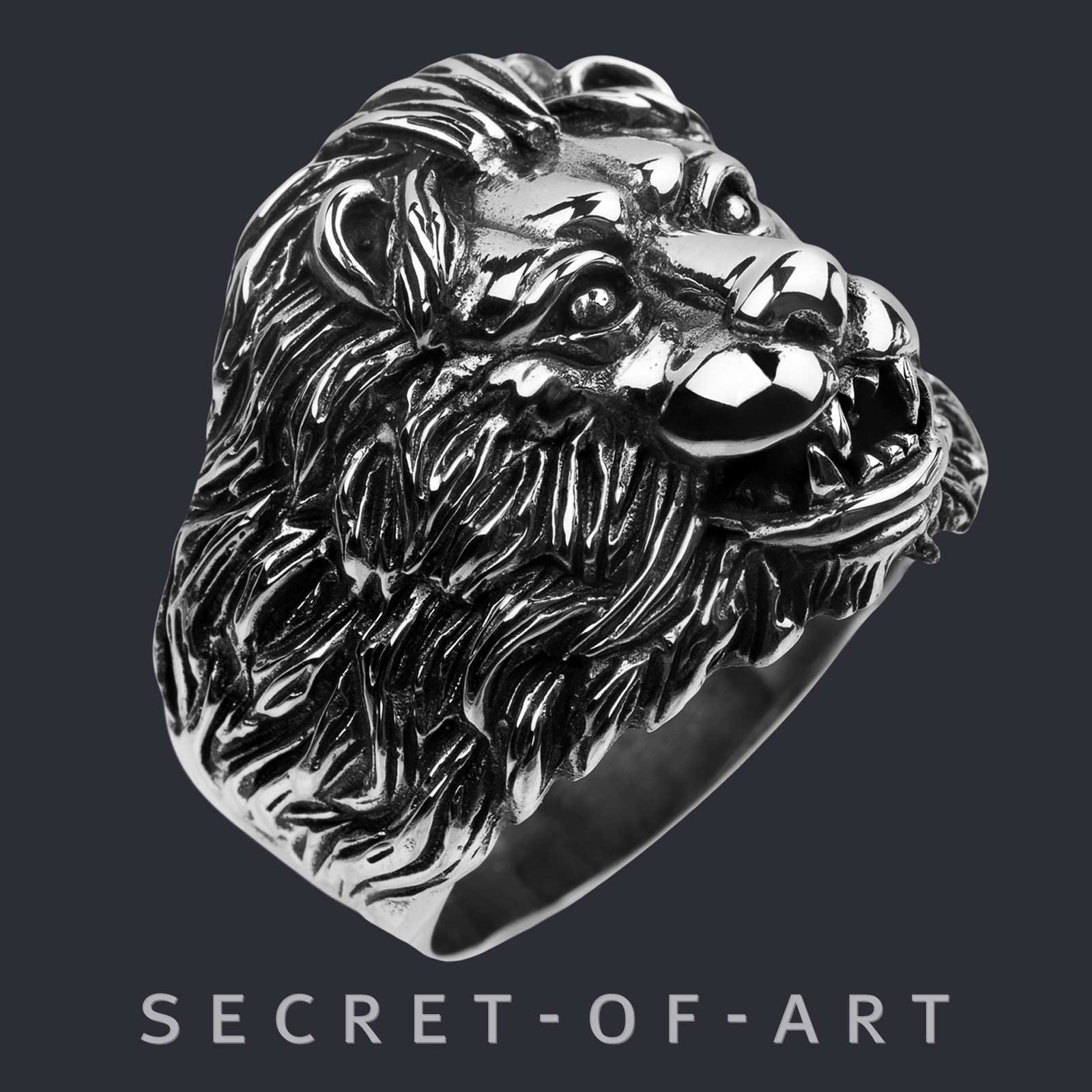 Lion head Ring Silver 925 Silver Biker Goth Rock Mens jewelry gift US-size 8-13