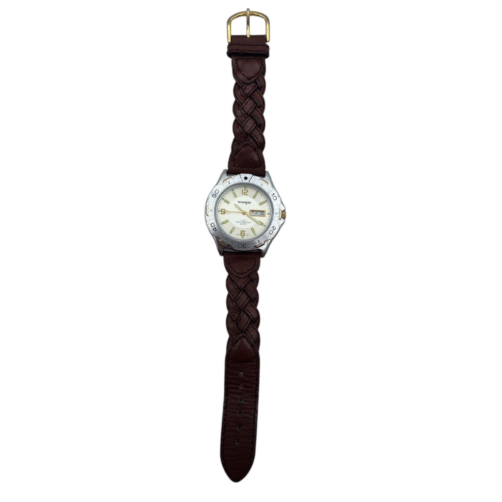 Wrangler Hero Mens Silver Brown Leather Watch Quartz 6309 Needs Battery V377