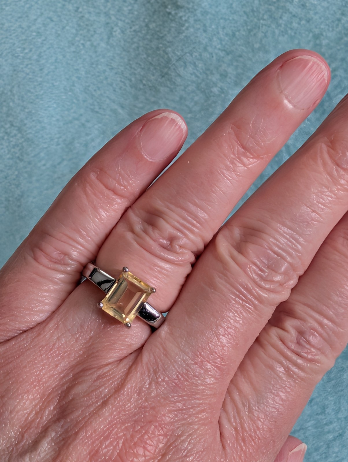Vintage Sterling Silver 925 Rectangle Faux Citrine Yellow Stone Ring Size 6