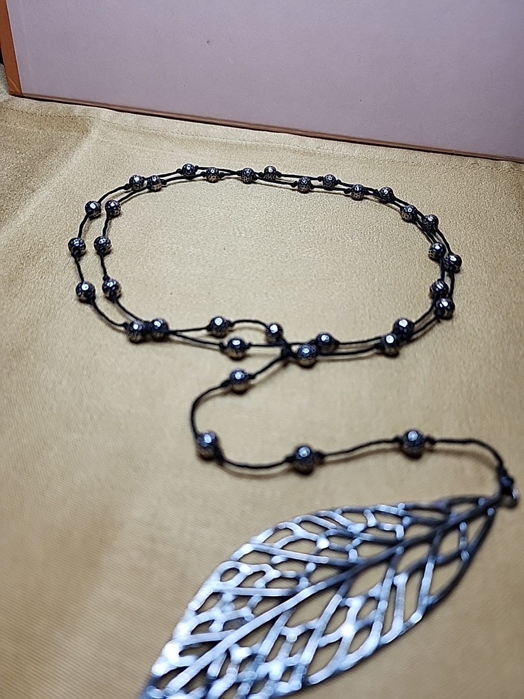 Silver Tone Artisan Filigree Leaf Statement Necklace 24 Inces