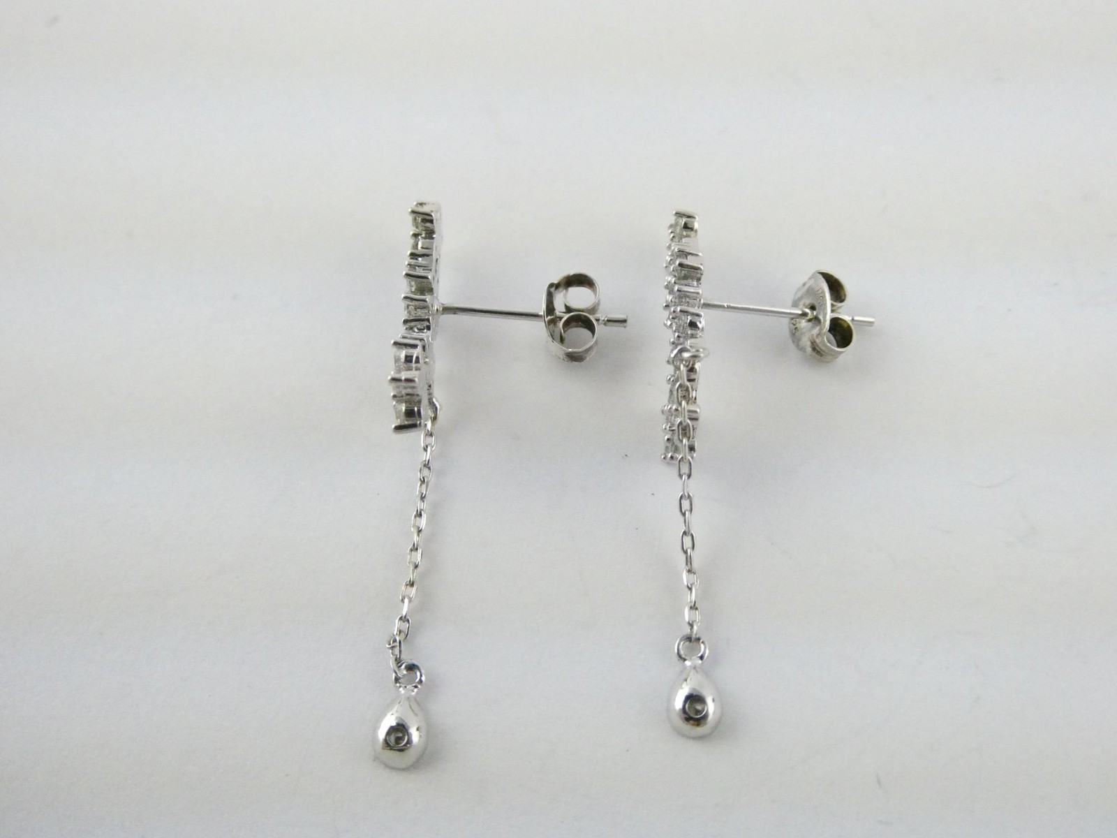 Sterling Silver White Crystal Flowers Dangling Stud Earrings 1.6g 1.5 Inch Long