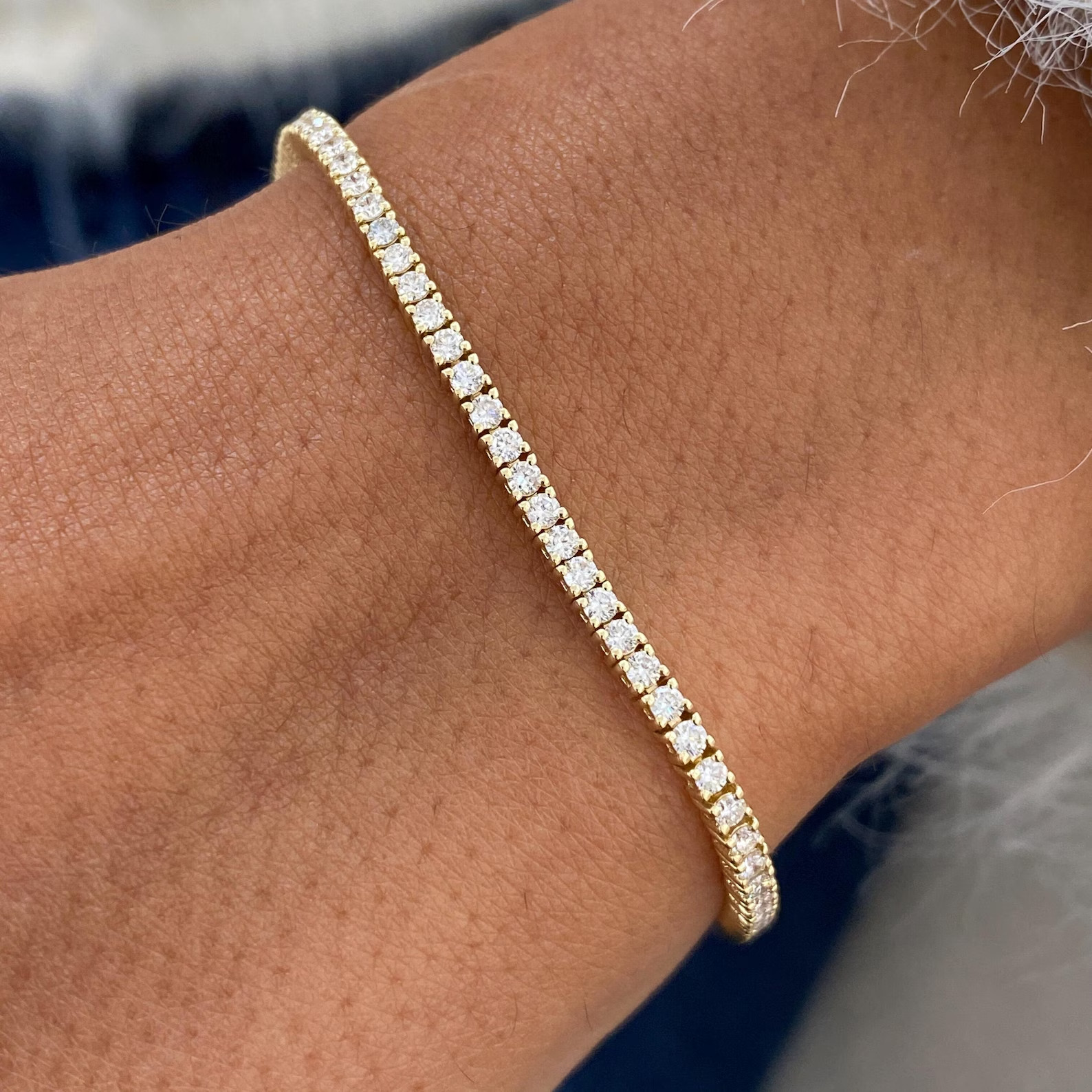 14K Yellow Gold Round Cut Natural Diamond Women’s Lovely Gift Tennis Bracelet