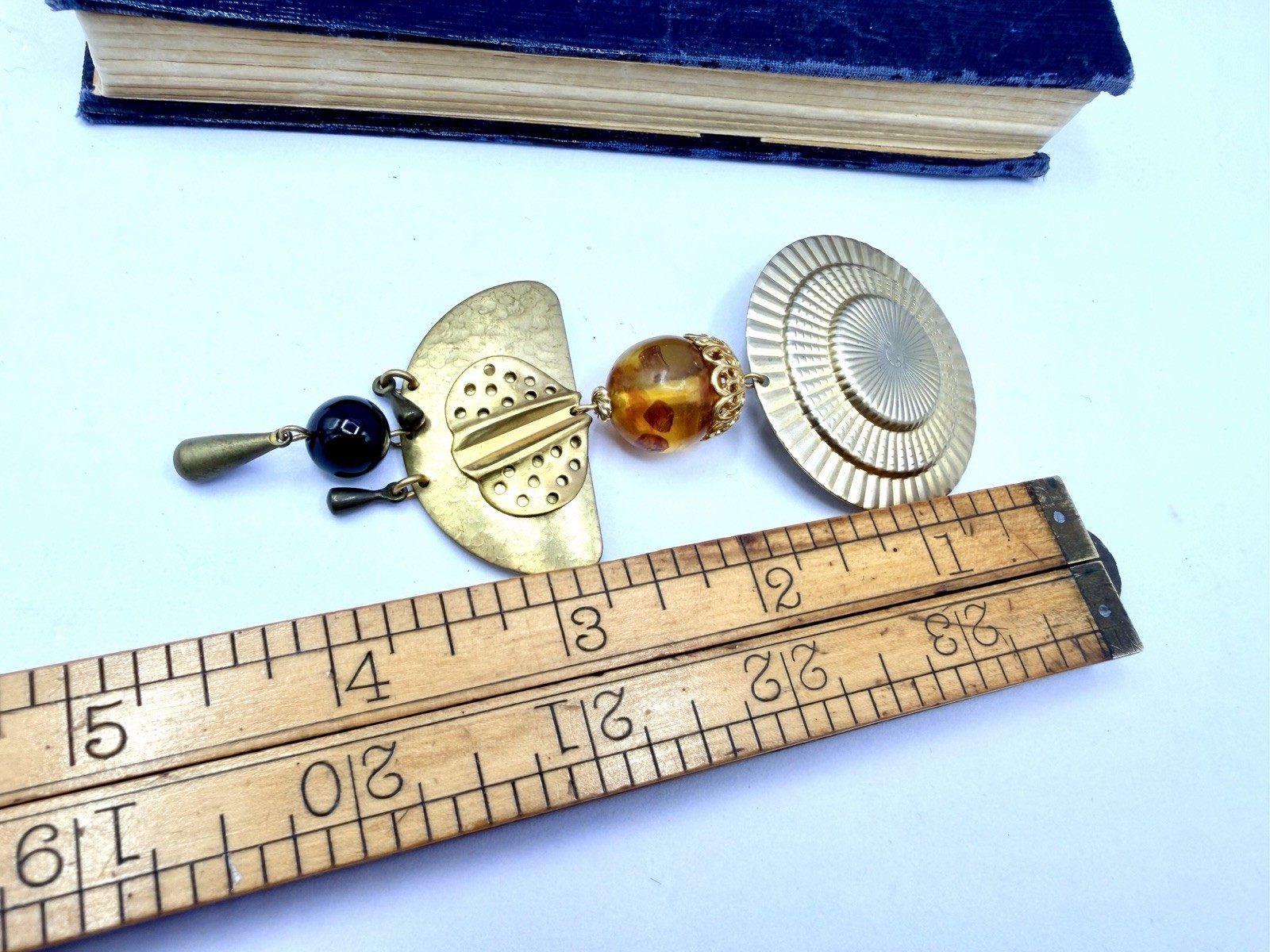 Vintage 1980s Gold Tone Brass Egyptian Revival Earrings Imperfect NOS RO-DO HG