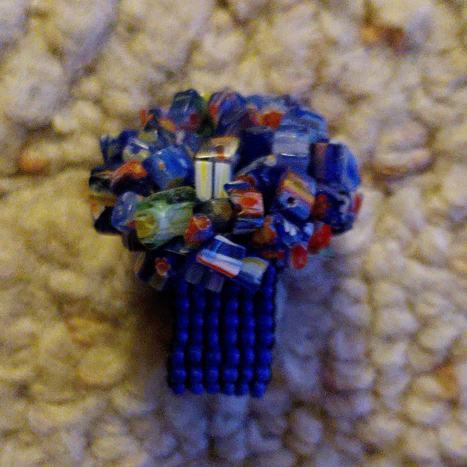 Blue Multicolor Beaded Glass Cluster Cocktail Band Ring Size 7 Round
