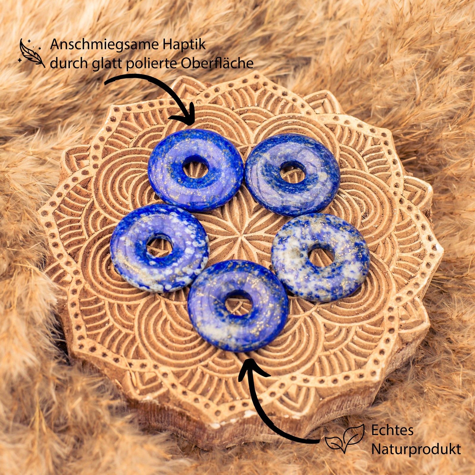 Lapislazuli Donut Anhänger Edelstein 30 mm Scheibenstein Pi Stein Heilstein