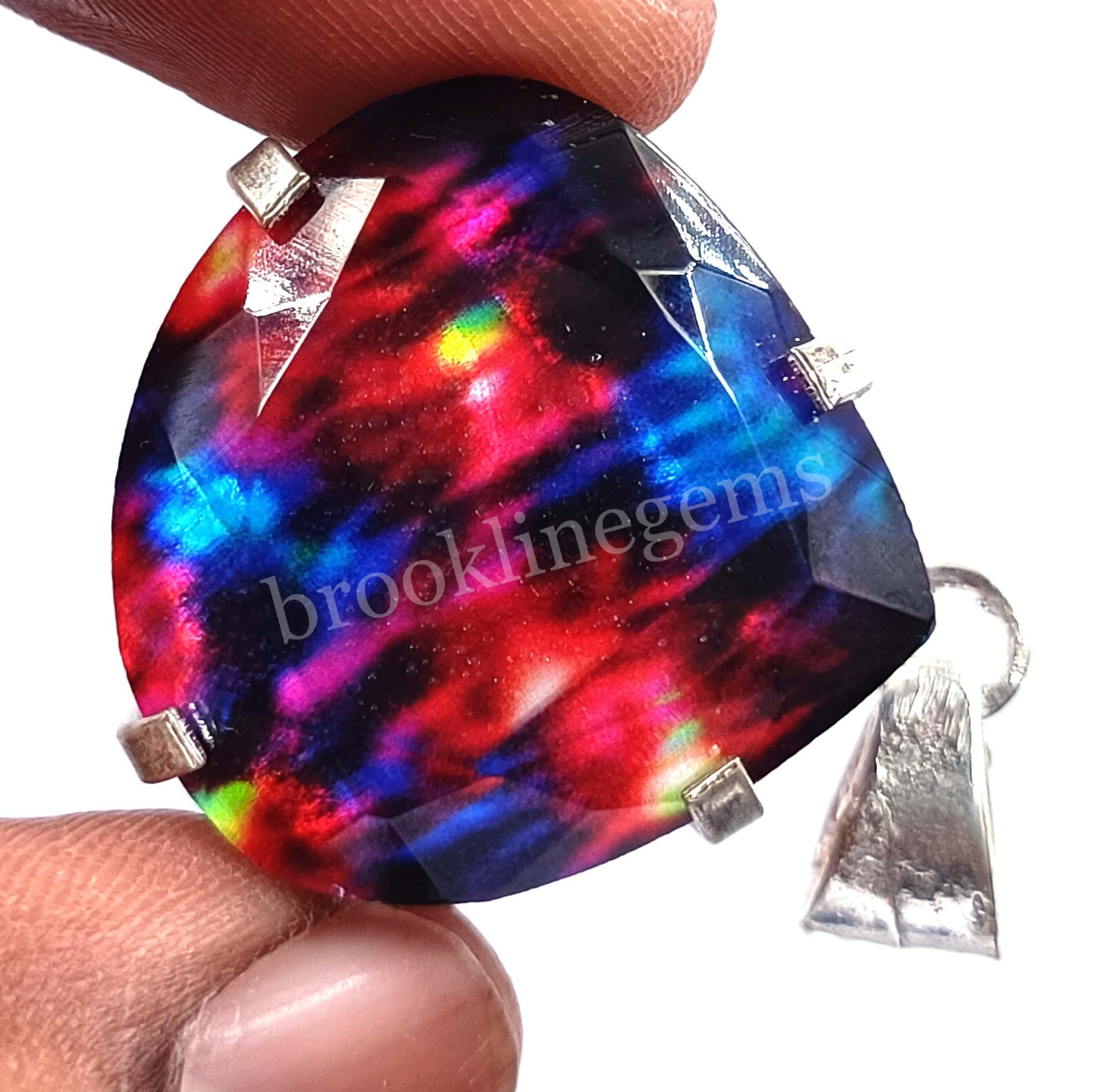 74.65 Ct Pear Natural Ammolite Opal Doublet 925 Silver Pendant EGL Gems 5FRD