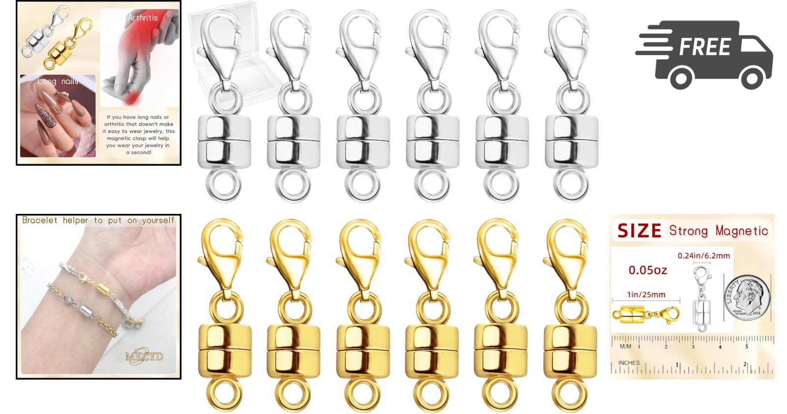 Magnetic Necklace Clasp Jewelry Clasps for Necklace Bracelet Extender 12pcs