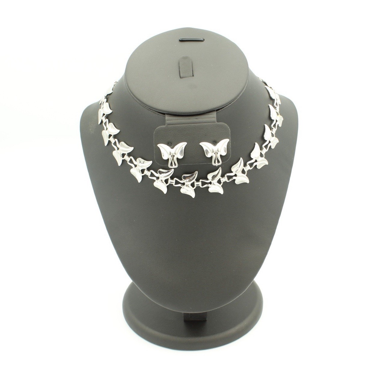 Vintage Sterling Silver Leaf Link Necklace & Matching Earring Set — Mid-Century