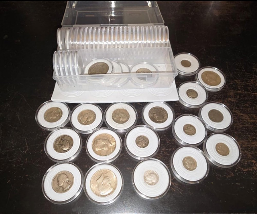 50PCS*40.6mm Coin Capsules Round Plastic Coin Holder White gaskets with Case Box