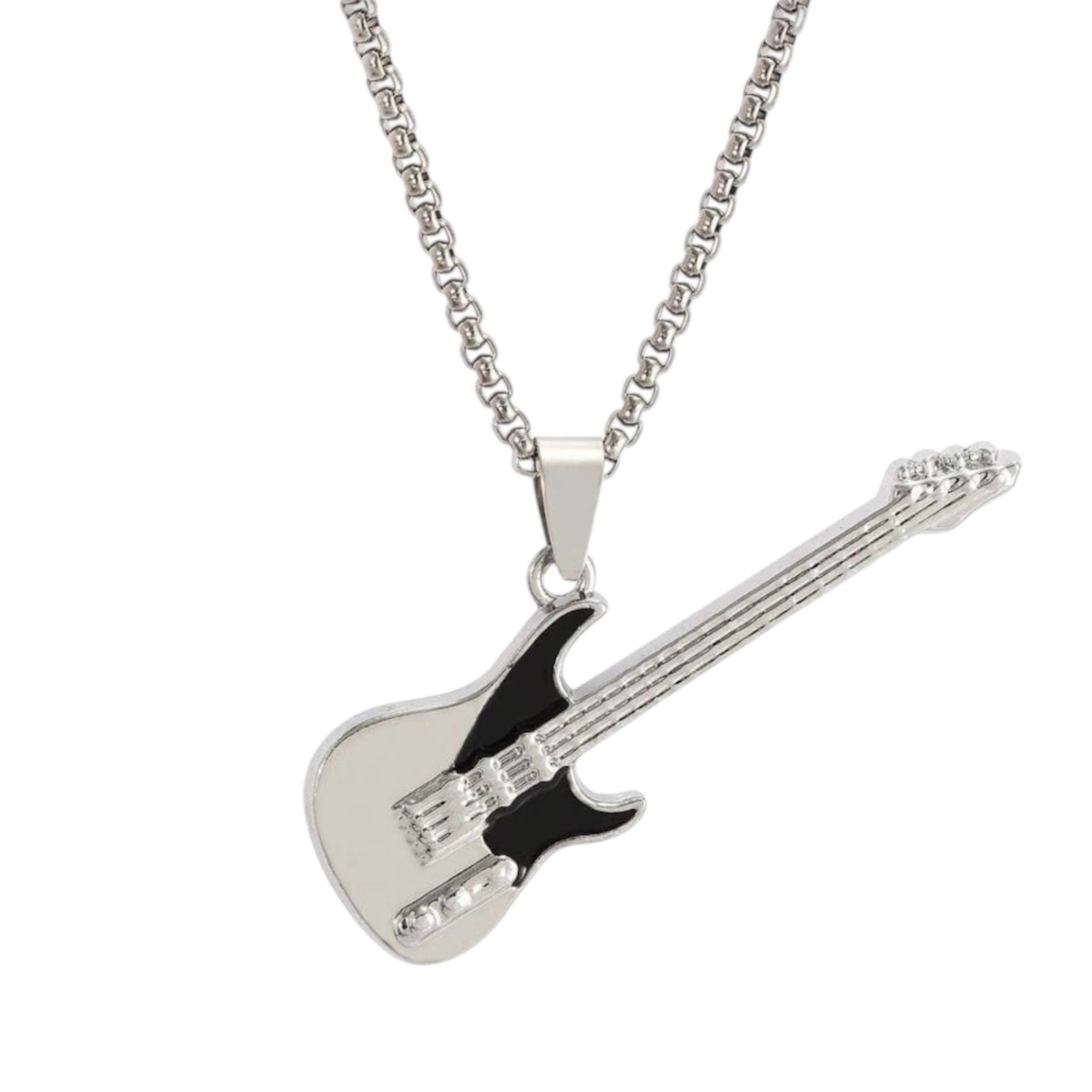 Stainless Steel Hip Hop Rock Guitar Pendant Necklace with 60cm Silver Chain UK