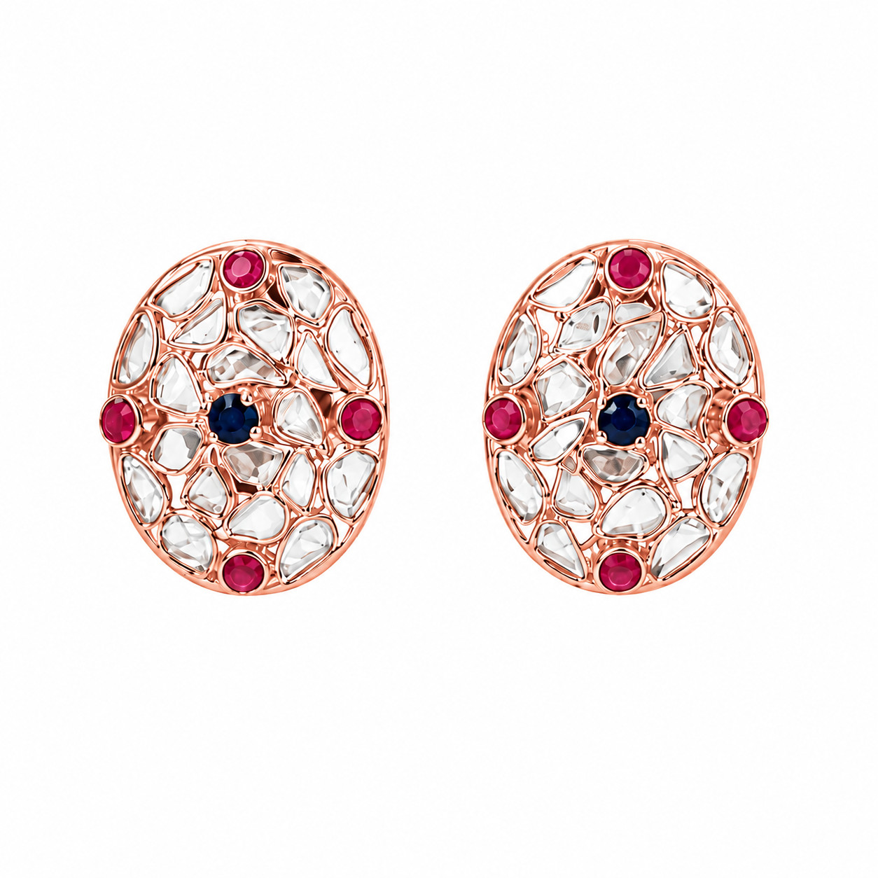 Natural Polki Stud Earrings 925 Sterling Silver Handmade Bridal Wedding Gift