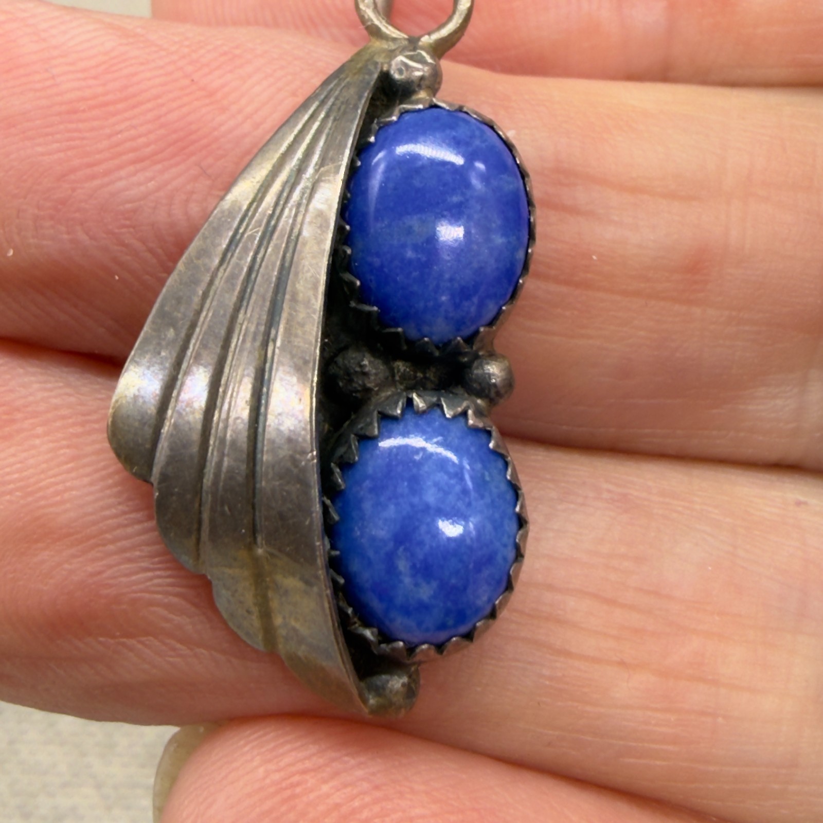 Vintage Sylvia Chee Navajo Earrings Sterling Silver Lapis Stones Dangle Pierced