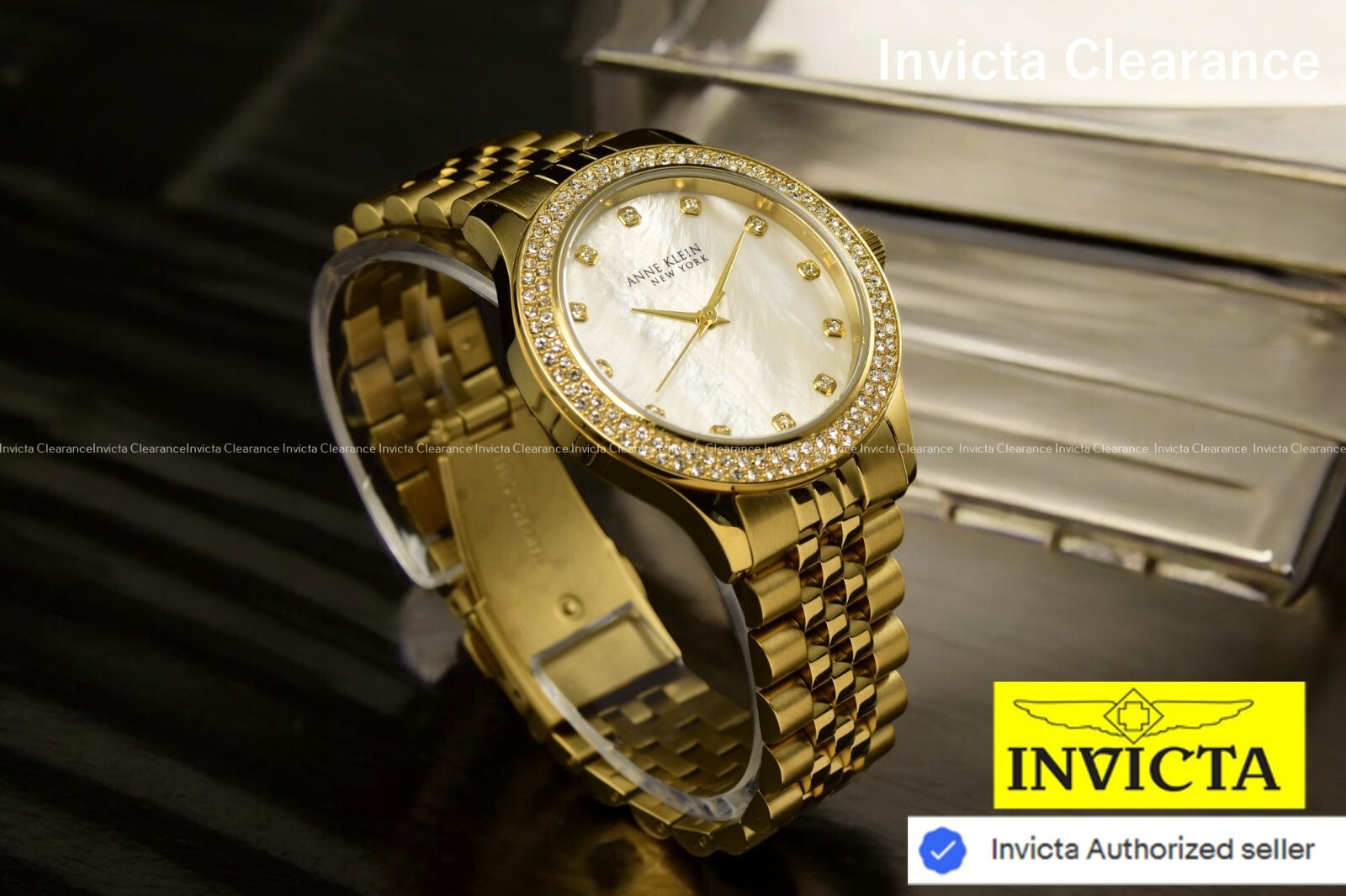 NEW Anne Klein New York MOP Dial Gold-Tone Stainless Steel Bracelet Watch