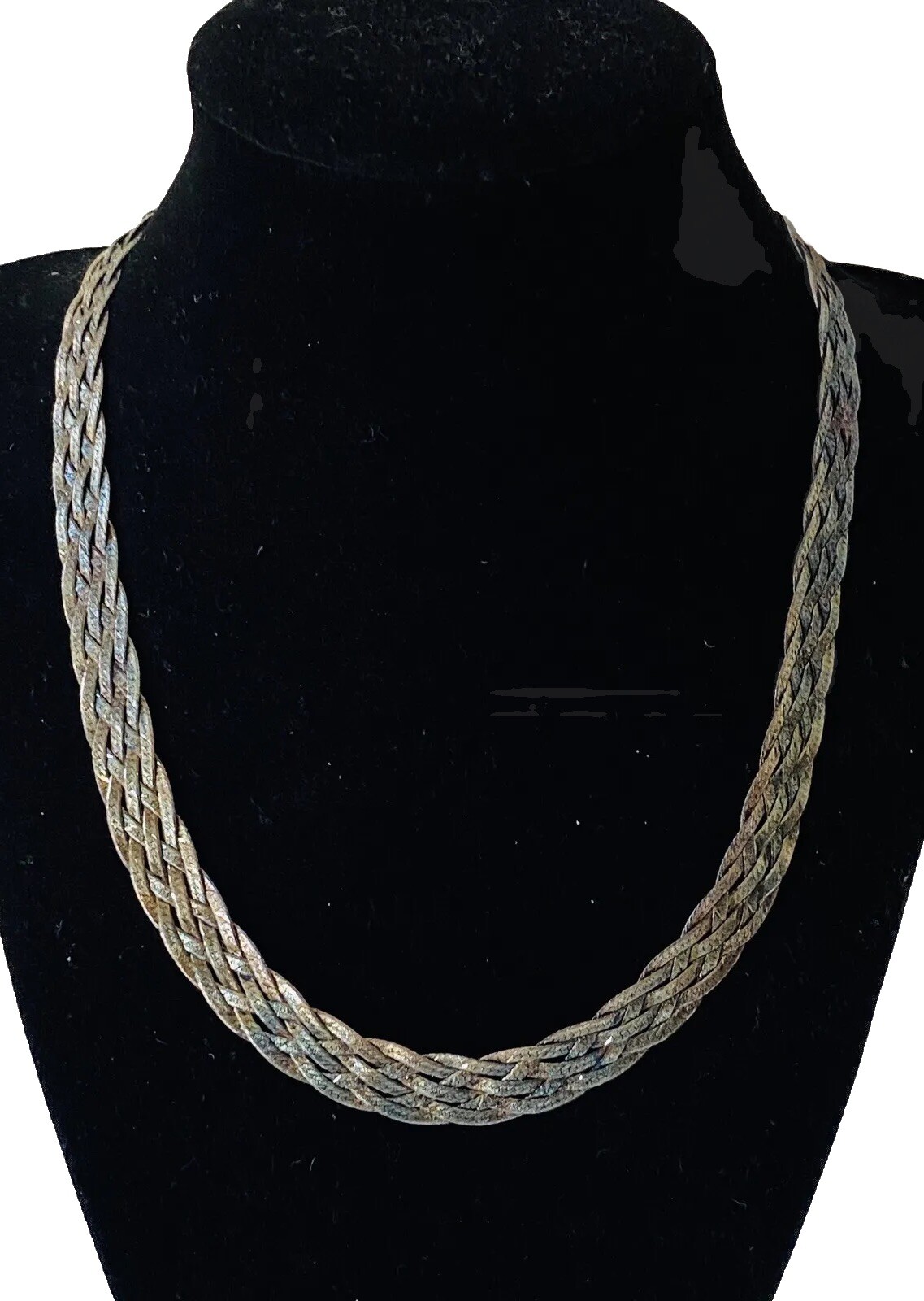 Vintage ITALY Sterling Silver 925 Herringbone Braided Chain Necklace 21-Grams