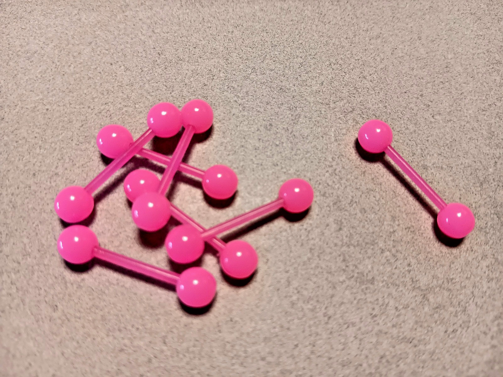 Pair Neon Pink Bioflex Tongue Nipple Ring 14g 5/8″ Bar Acrylic 6mm Balls D-3