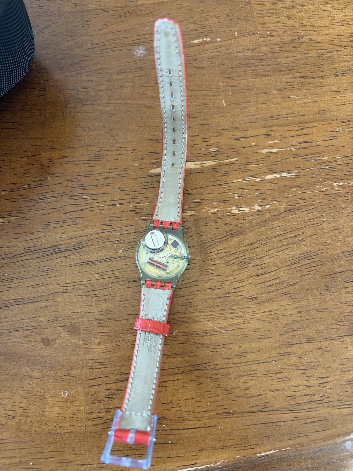 Swatch Quartz Analog Wristwatch Red Plastic Strap Compass Dial
