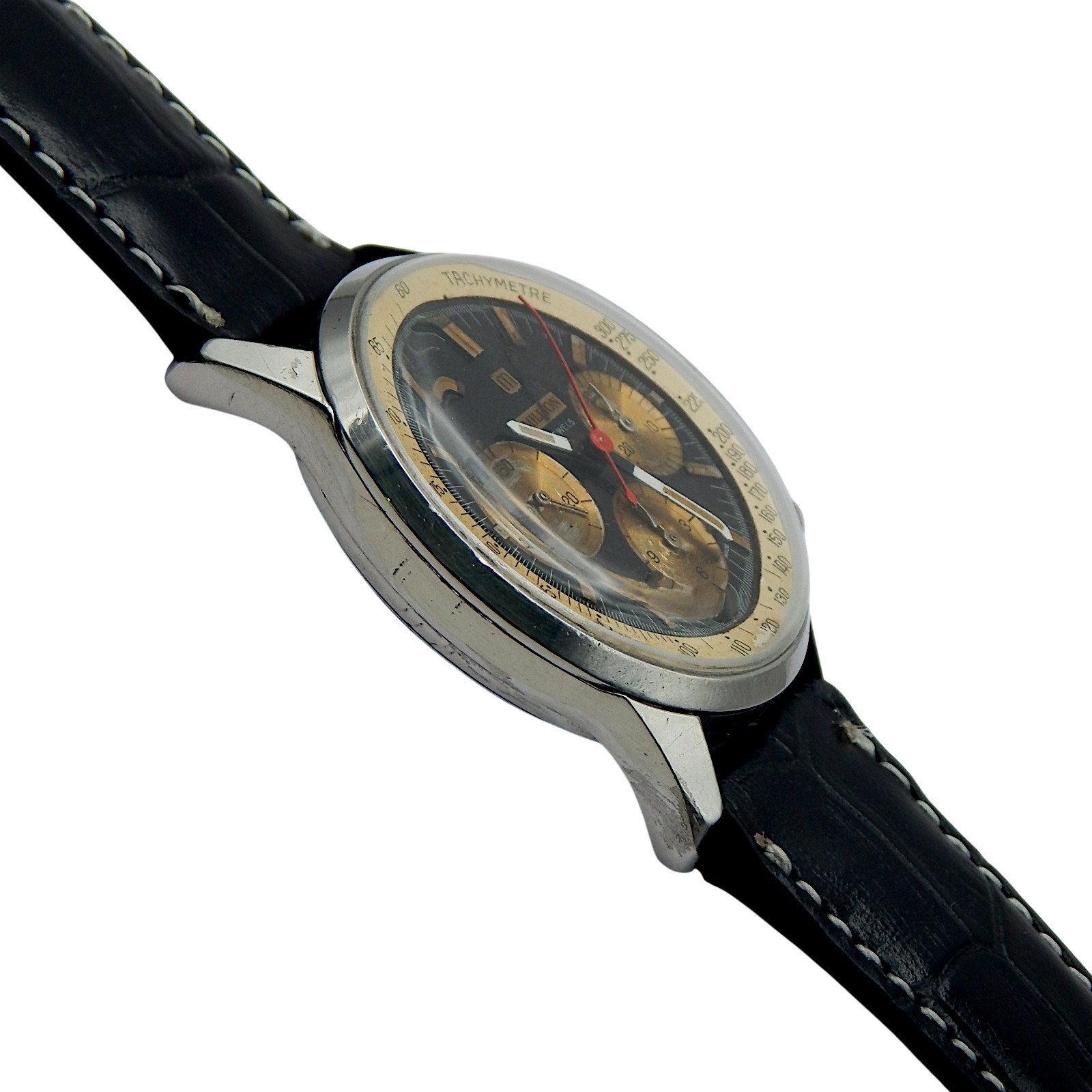 Vintage MILLION Valjoux 72 Chronograph Column Wheel Black Gilt Dial Serviced