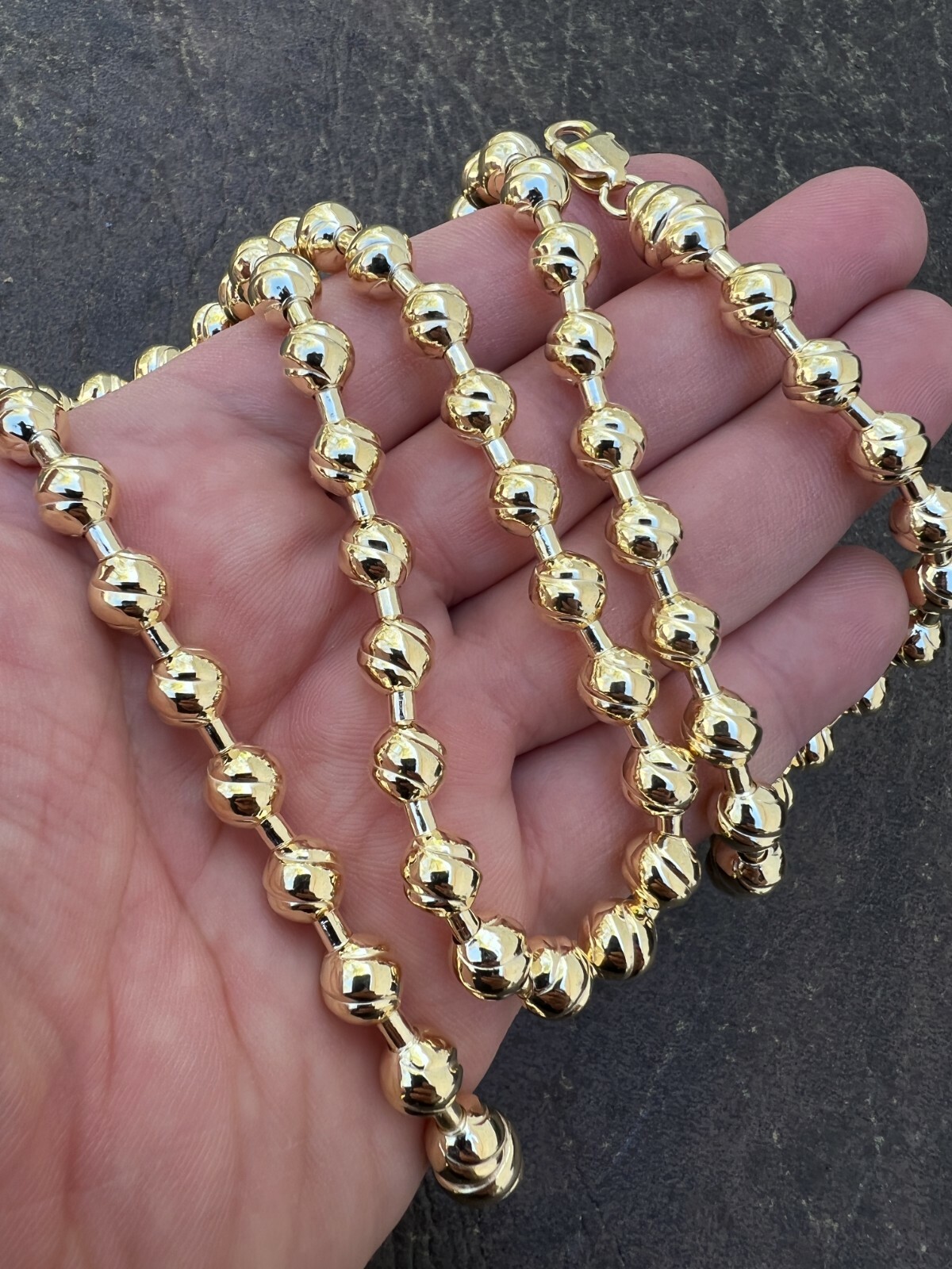 14k Gold Plated 925 Silver 8mm Ball Bead Chain Moon Cut Dog Tag Mens Necklace