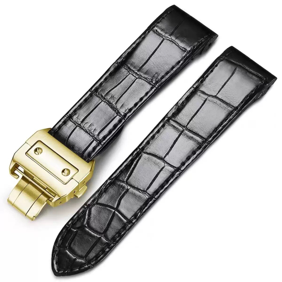 COMPLETE LEATHER STRAP BAND FOR CARTIER SANTOS 100 XL CHRONOGRAPH W20090X8 BLACK