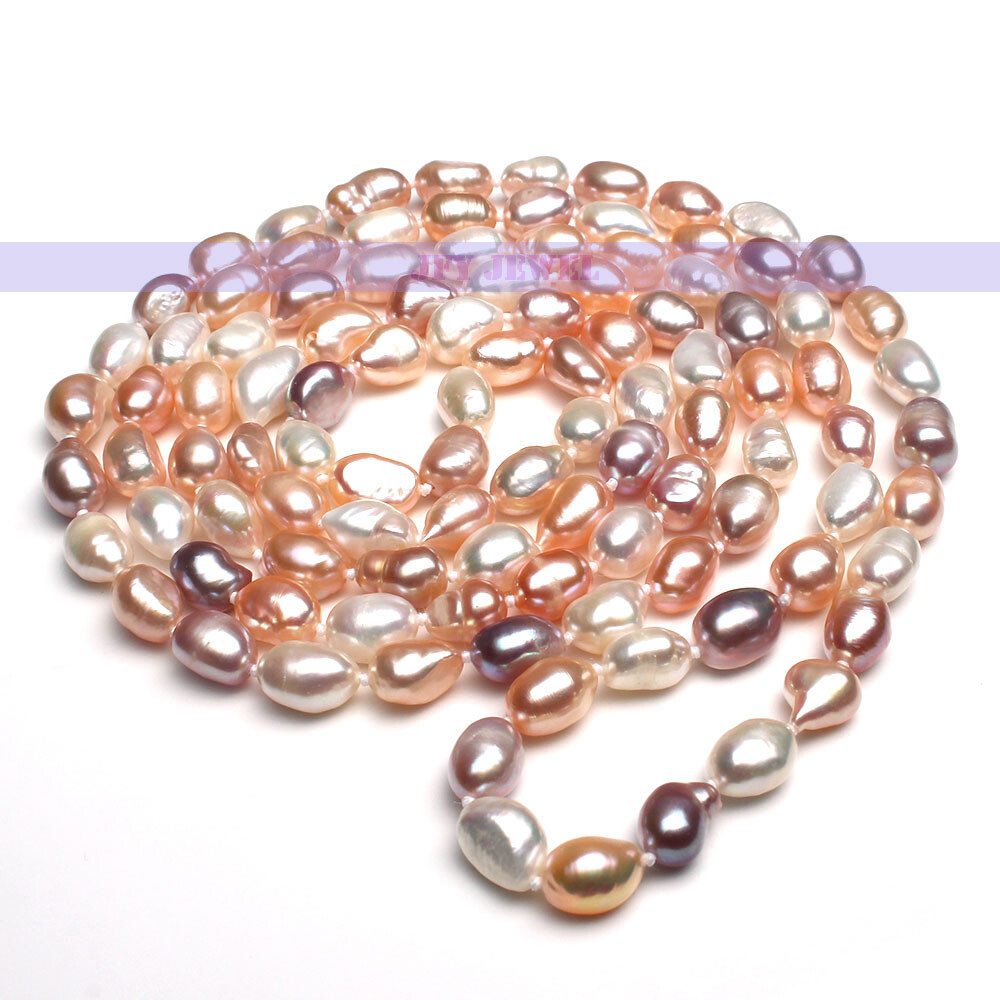 50′ Natural Baroque Freshwater Pearl Necklace White Pink Lavender