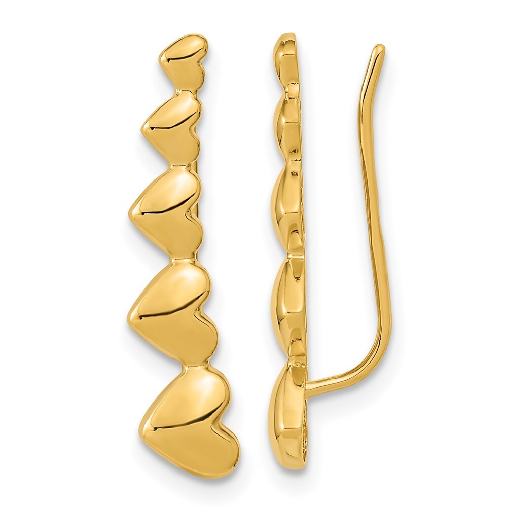 22.9mm 14K Yellow Gold Heart Polished Ear Climber Earrings